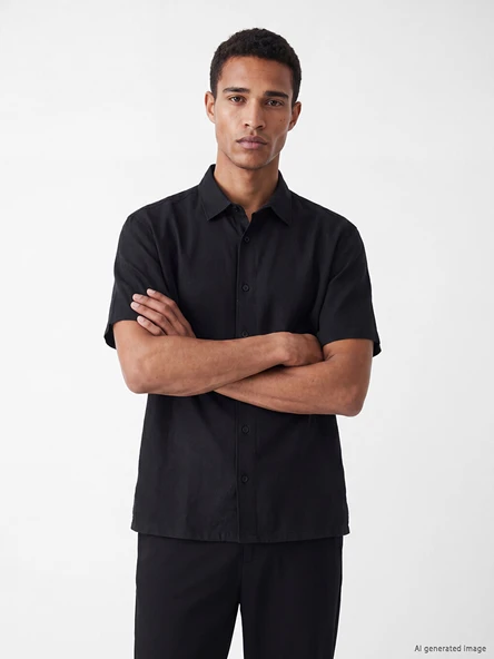 LCW Vision Siyah Regular Fit Dokulu Erkek Gömlek ürün görseli 1