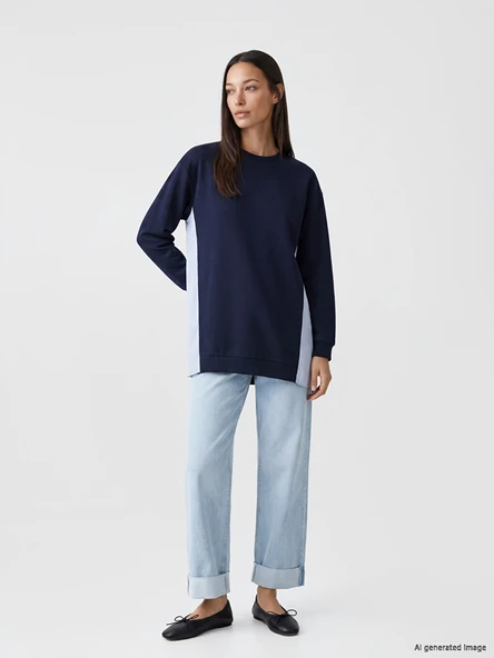 LCW EVERYDAY Lacivert Oversize Soft Touch Kadın Tunik - Resim 2