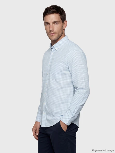 LCWAIKIKI Classic Mavi Regular Fit Kareli Desenli Erkek Gömlek ürün görseli 1