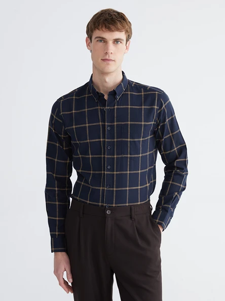 LCWAIKIKI Classic Lacivert Regular Fit Ekose Erkek Gömlek ürün görseli 1
