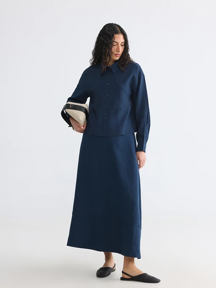 LCW Modest Lacivert Beli Lastikli Modal Karışımlı Kloş Etek ürün görseli 1