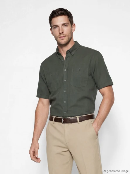 LCWAIKIKI Classic Yeşil Regular Fit Armürlü Erkek Gömlek ürün görseli 1
