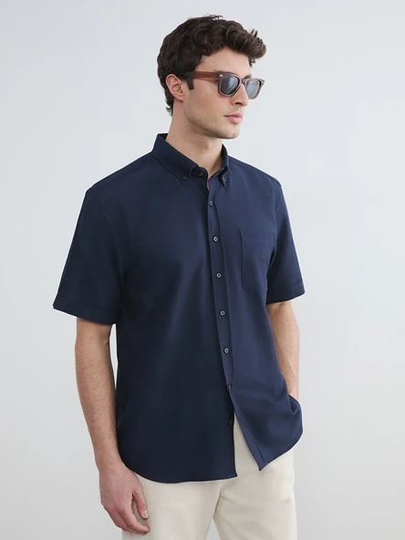 LCWAIKIKI Classic Lacivert Regular Fit Armürlü Erkek Gömlek ürün görseli 1
