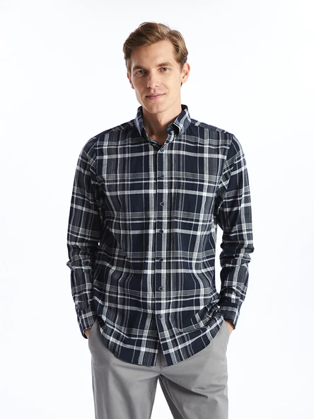 LCWAIKIKI Classic Lacivert Regular Fit Uzun Kollu Ekose Erkek Gömlek ürün görseli 1