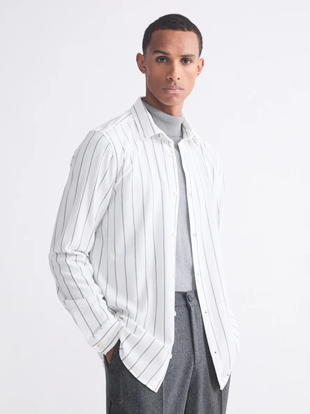 LCW Vision Ekru Slim Fit Çizgili Erkek Gömlek ürün görseli 1