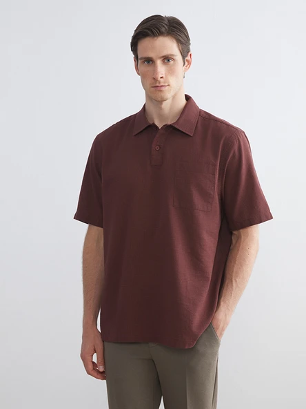 LCW Vision Bordo Regular Fit Kısa Kollu Oxford Erkek Gömlek ürün görseli 1