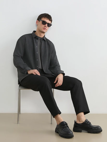 LCW Vision Gri Regular Fit Dokulu Erkek Gömlek ürün görseli 1