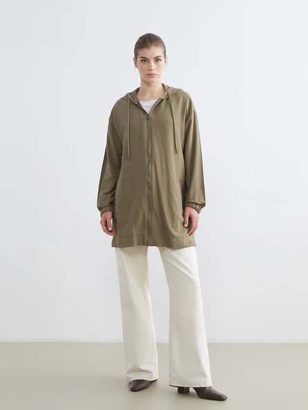 LCW Modest Haki Kapüşonlu Oversize Kadın Tunik - Resim 3
