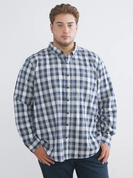 LCWAIKIKI Classic Lacivert Büyük Beden Regular Fit Uzun Kollu Ekose Gabardin Erkek Gömlek ürün görseli 1