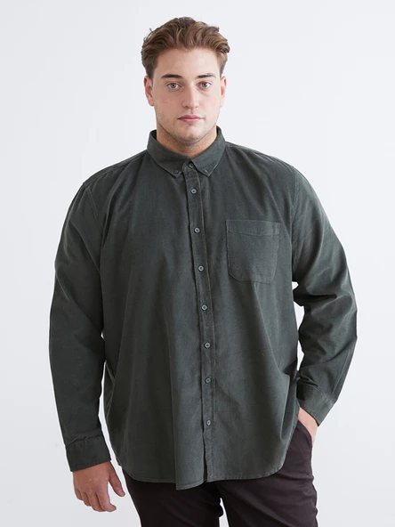 LCWAIKIKI Classic Haki Regular Fit Uzun Kollu Kadife Erkek Gömlek ürün görseli 1
