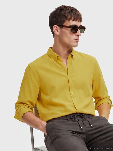LCW Vision Sarı Regular Fit Erkek Dokulu Gömlek ürün görseli 1