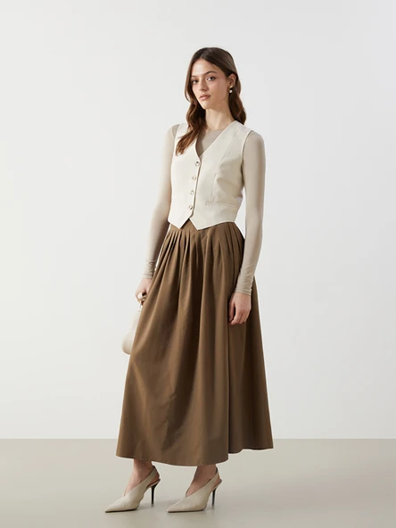 LCW Modest Haki Loose Fit Kadın Kloş Etek ürün görseli 1