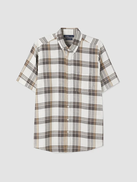 LCWAIKIKI Classic Kahverengi Regular Fit Ekose Poplin Erkek Gömlek ürün görseli 1