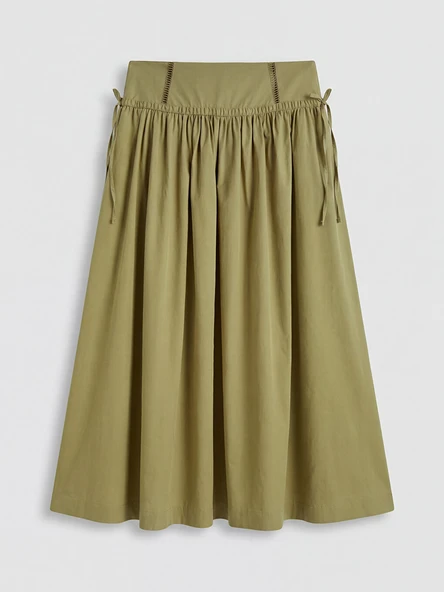 LCW Modest Yeşil Beli Fermuarlı Poplin Kloş Etek ürün görseli 1