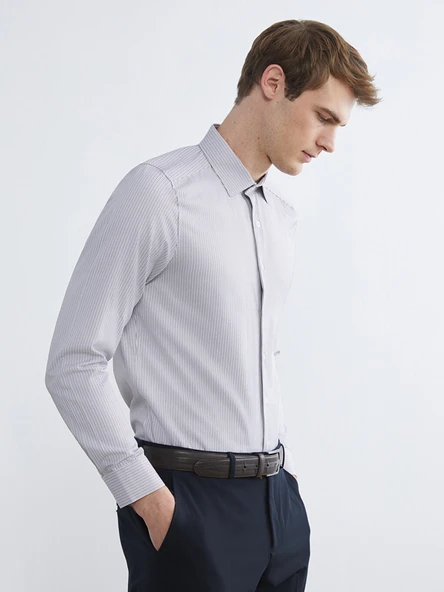 LCW BUSINESS Antrasit Slim Fit Uzun Kollu Çizgili Erkek Gömlek ürün görseli 1