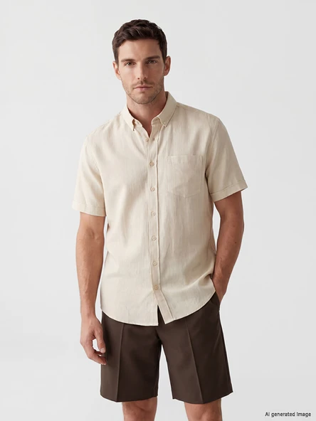LCWAIKIKI Classic Bej Regular Fit Armürlü Erkek Gömlek ürün görseli 1