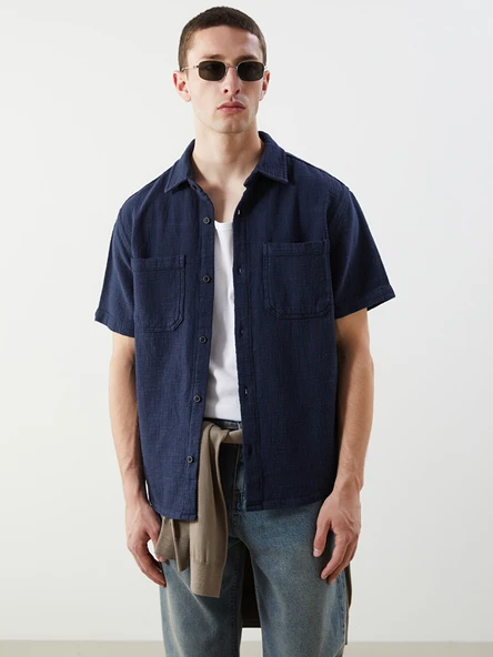 LCW Jeans İndigo Rahat Kalıp Kısa Kollu Erkek Jean Gömlek ürün görseli 1
