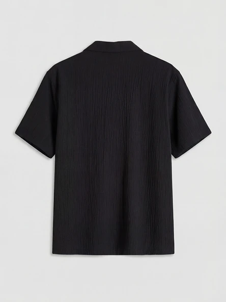 LCW Vision Siyah Regular Fit Krinkle Erkek Gömlek - Resim 6