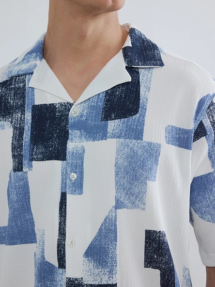LCW Vision Mavi Regular Fit Desenli Erkek Gömlek - Resim 3