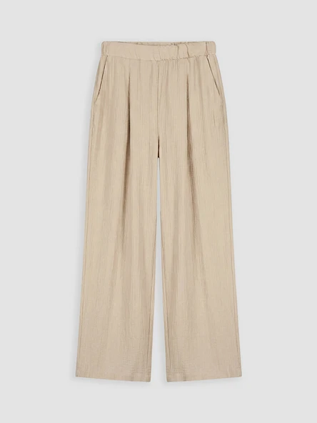LCWAIKIKI Classic Bej Beli Lastikli Dokulu Kadın Pantolon ürün görseli 1