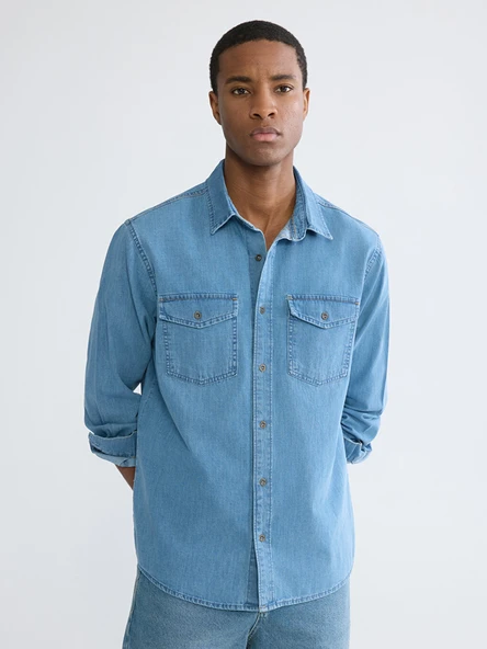 LCW Jeans İndigo Regular Fit Erkek Jean Gömlek ürün görseli 1