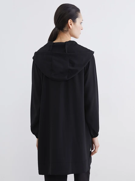 LCW Modest Siyah Kapüşonlu Oversize Kadın Tunik - Resim 5
