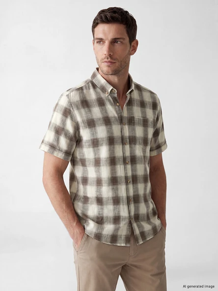 LCWAIKIKI Classic Kahverengi Regular Fit Ekose Erkek Gömlek ürün görseli 1