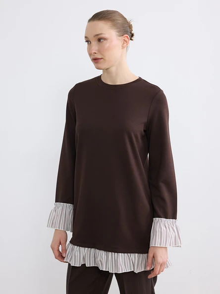 LCWAIKIKI Classic Kahverengi Bisiklet Yaka Soft Touch Kadın Tunik ürün görseli 1