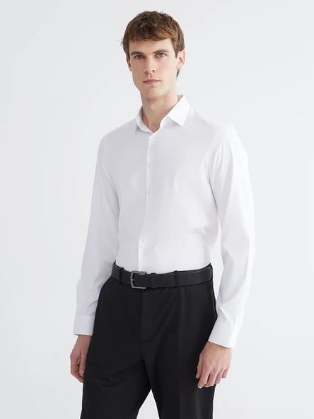 LCW BUSINESS Beyaz Slim Fit Armürlü Erkek Basic Gömlek - Resim 2