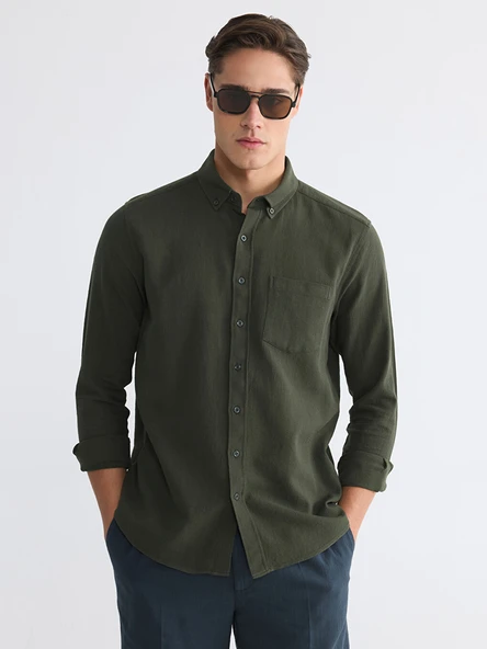LCWAIKIKI Classic Yeşil Regular Fit Armürlü Erkek Gömlek ürün görseli 1