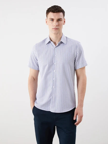 LCW BUSINESS Lacivert Slim Fit Kısa Kollu Çizgili Erkek Gömlek ürün görseli 1