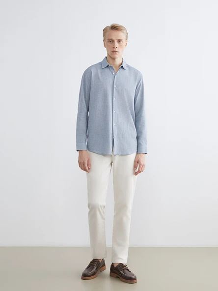 LCW Vision Mavi Regular Fit Armürlü Erkek Gömlek - Resim 3