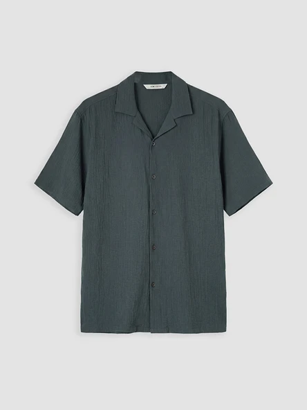 LCW Vision Yeşil Regular Fit Krinkle Erkek Gömlek - Resim 5