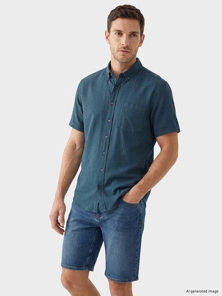 LCWAIKIKI Classic Petrol Regular Fit Armürlü Erkek Gömlek ürün görseli 1