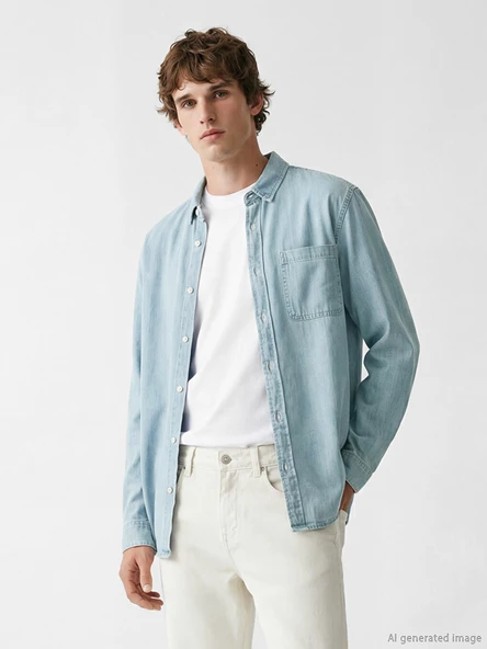 LCW Jeans İndigo Regular Fit Erkek Jean Gömlek ürün görseli 1