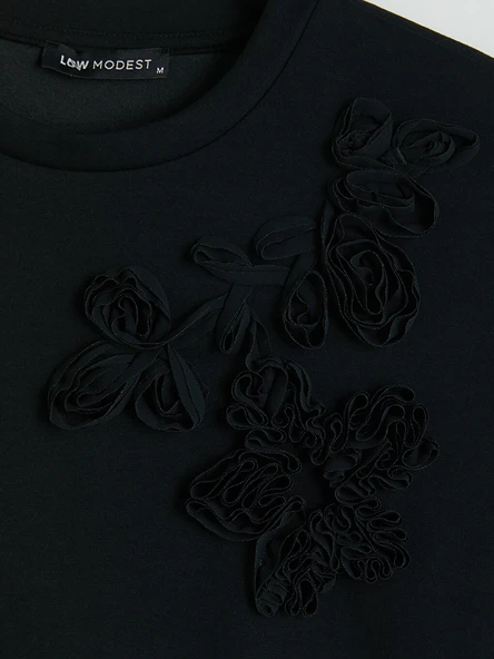 LCW Modest Siyah Nakışlı Soft Touch Kadın Tunik - Resim 7