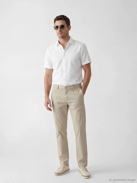 LCWAIKIKI Classic Bej Standart Kalıp Erkek Chino Pantolon ürün görseli 1
