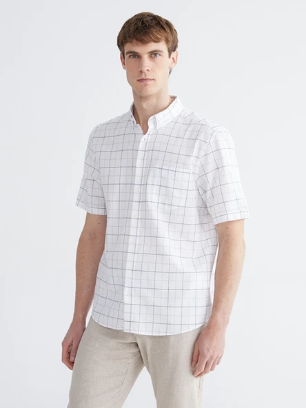 LCWAIKIKI Classic Beyaz Regular Fit Ekose Armürlü Erkek Gömlek ürün görseli 1