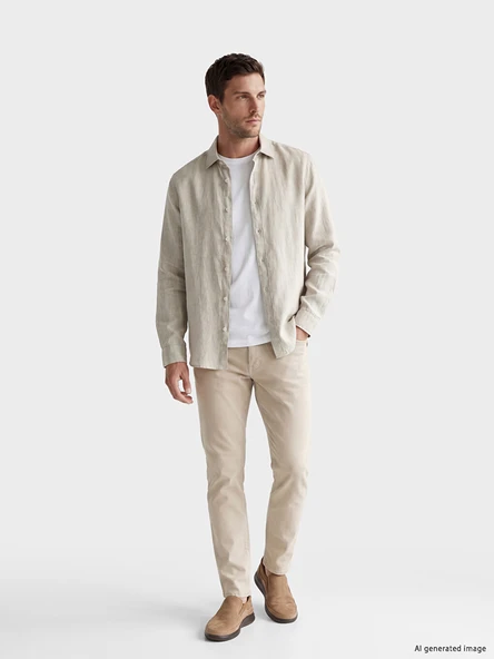 LCW Vision Bej Regular Fit %100 Keten Erkek Gömlek - Resim 2