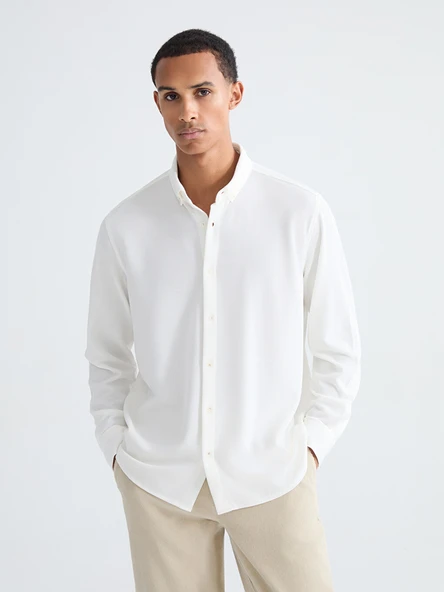 LCW Vision Beyaz Slim Fit Erkek Basic Gömlek - Resim 3