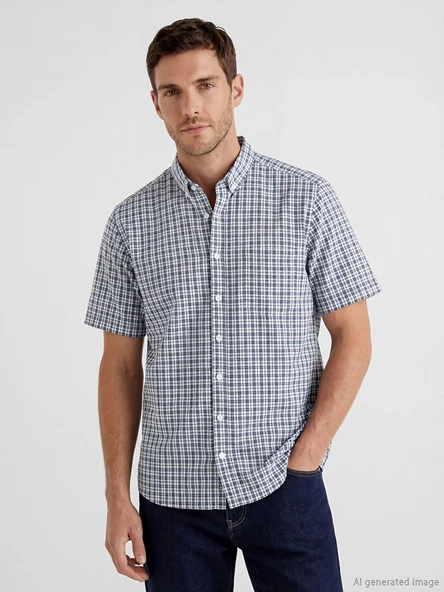 LCWAIKIKI Classic Mavi Regular Fit Ekose Erkek Gömlek ürün görseli 1