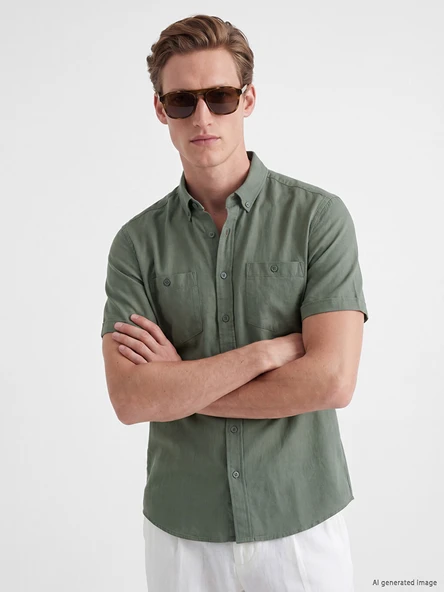 LCWAIKIKI Classic Yeşil Regular Fit Armürlü Erkek Gömlek ürün görseli 1