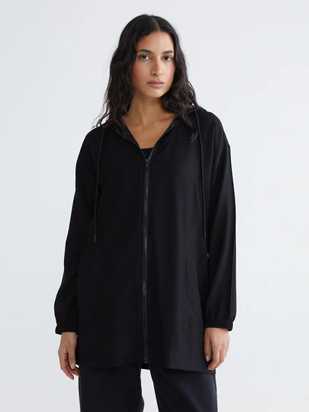 LCW Modest Siyah Kapüşonlu Oversize Kadın Tunik ürün görseli 1