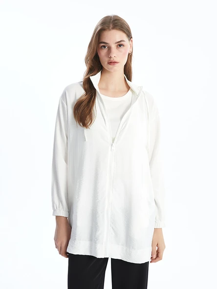 LCW Modest Ekru Kapüşonlu Düz Oversize Kadın Tunik ürün görseli 1