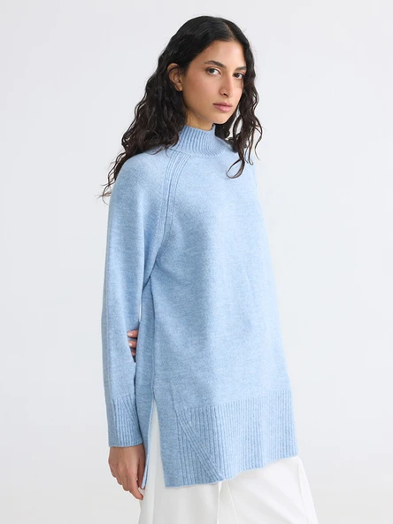 LCW Modest Mavi Yarım Balıkçı Yaka Oversize Kadın Triko Tunik ürün görseli 1