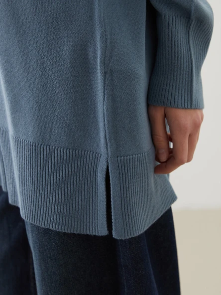 LCW Modest Mavi Dik Yaka Kadın Triko Tunik - Resim 3