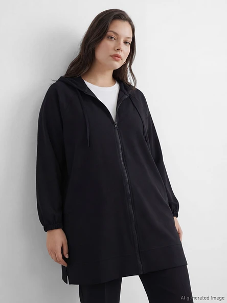 LCW Modest Siyah Kapüşonlu Oversize Kadın Tunik - Resim 2