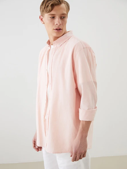 LCW Vision Pembe Slim Fit Uzun Kollu Erkek Gömlek ürün görseli 1