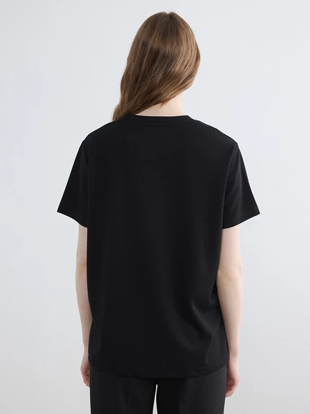 LCW Modest Siyah Nakışlı Soft Touch Kadın Tunik - Resim 4