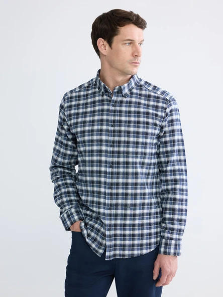 LCWAIKIKI Classic İndigo Regular Fit Ekose Gabardin Erkek Gömlek ürün görseli 1